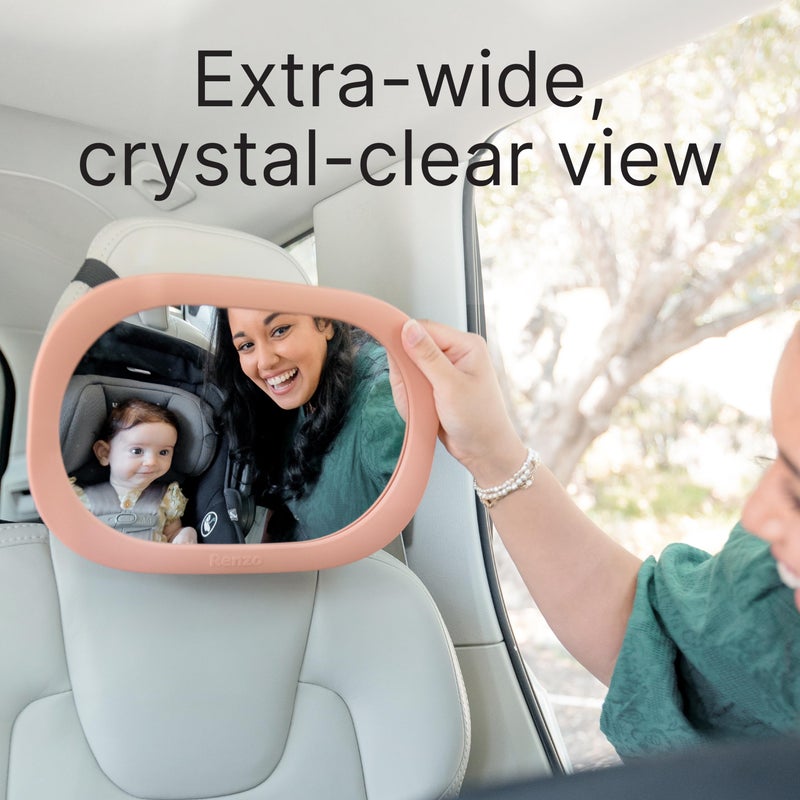 Renzo Baby Car Mirror - Rear Facing Car Seat Mirror for Infants - Extra Large, Shatter-Resistant, 360Â° Adjustable, Tool-Free Installation - Fits Most Cars, SUVs & Trucks (Almond Cream) - Image 3