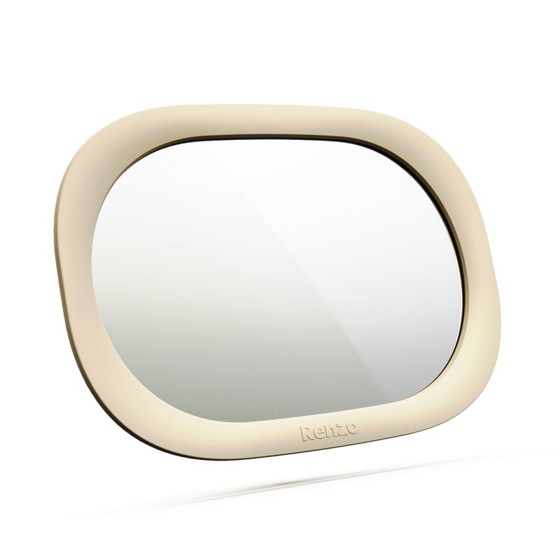 Renzo Baby Car Mirror - Rear Facing Car Seat Mirror for Infants - Extra Large, Shatter-Resistant, 360Â° Adjustable, Tool-Free Installation - Fits Most Cars, SUVs & Trucks (Almond Cream) - Image 1