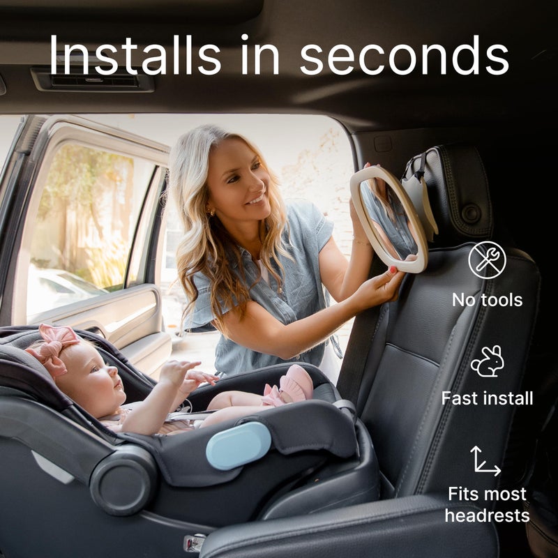 Renzo Baby Car Mirror - Rear Facing Car Seat Mirror for Infants - Extra Large, Shatter-Resistant, 360Â° Adjustable, Tool-Free Installation - Fits Most Cars, SUVs & Trucks (Almond Cream) - Image 4