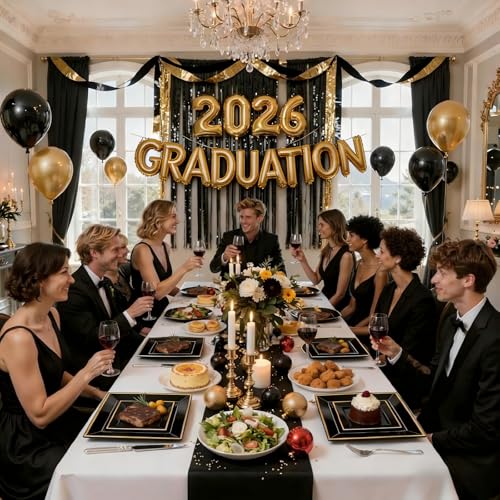 Liacere 100PCS Black and Gold Square Plastic Plates-50PCS Dinner Plate and 50PCS Dessert Plate-Durable Fancy Disposable Plates for Party & Graduation - Image 5