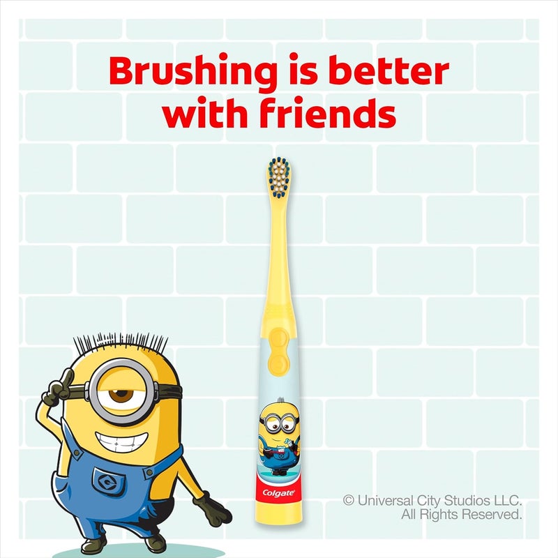 Colgate Minions Kids Toothbrush BatteryPowered Toothbrush for Kids with Extra Soft Bristles Yellow Toothbrush for Ages 3 and Up Includes 1 AA Battery 1 Pack - Image 3