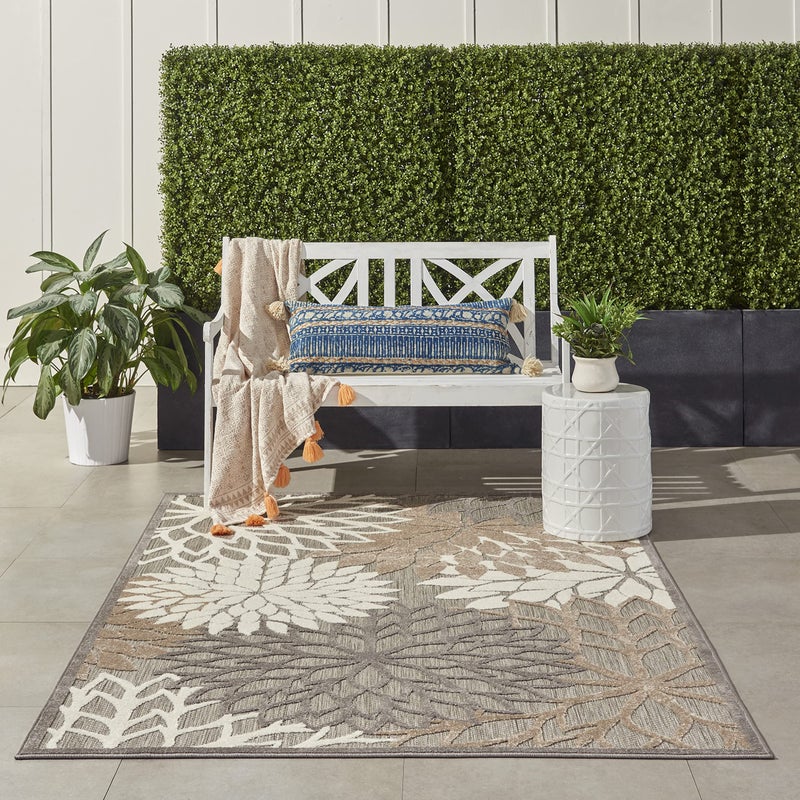 Nourison Aloha IndoorOutdoor Floral Natural 53 x 75 Area Rug 5 x 8 53X75