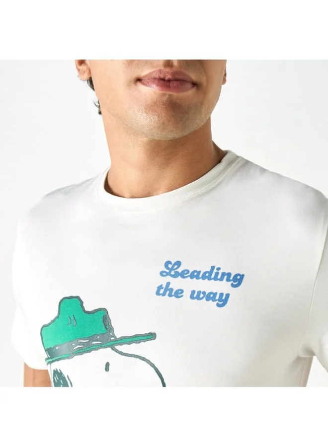 SP Characters Peanuts Print T-shirt with Crew Neck and Short Sleeves