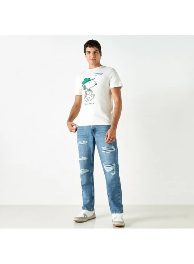 SP Characters Peanuts Print T-shirt with Crew Neck and Short Sleeves