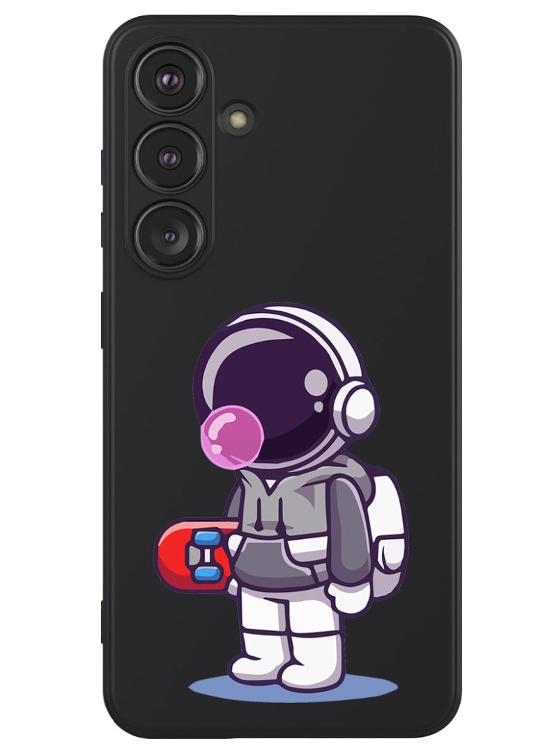 Theodor Protective Slim Fit Case Liquid Silicone Cover with Full Body Protection Anti-Scratch Shockproof Case For Samsung Galaxy S24 Plus (Black) - Astronaut holding skateboard - Image 1