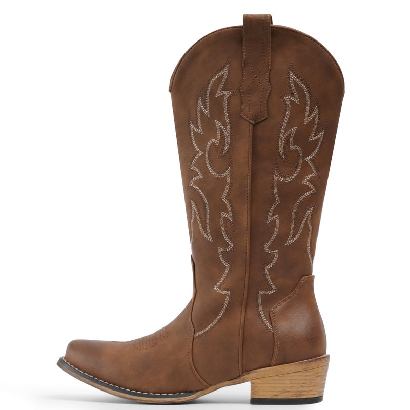 IUV Cowboy Boots for Women Mid Calf Fashion Cowgirl Boots with Embroidery Western Snip Toe Boot - Image 3