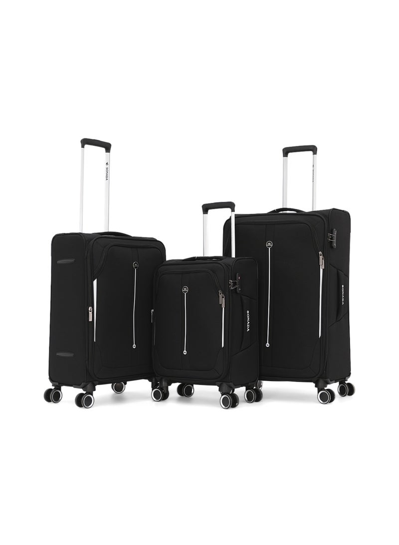 SONADA Softside Luggage Spinner Trolley Bag 3 Pieces Set,Black (S-20",M-24",L-28") - Image 1