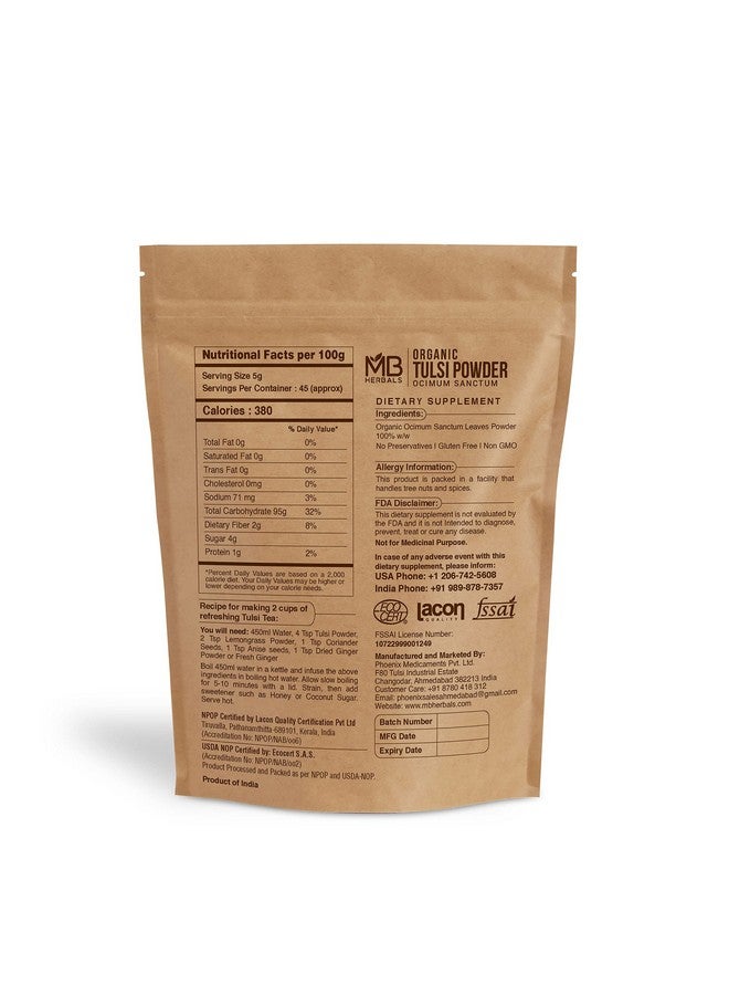 MB Herbals Organic Tulsi Powder 8 Oz / 0.5 Lb (227G) ; Usda Certified Organic Tulsi Powder ; Ocimum Sanctum Tulasi ; Premium Quality Diet Supplement ; For A Refreshing Cup Of Tulsi Tea - Image 2