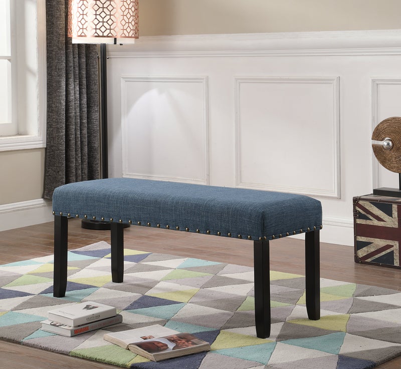 Roundhill Furniture Roundhill Furniture Biony Fabric Dining Bench with Nailhead Trim Blue 