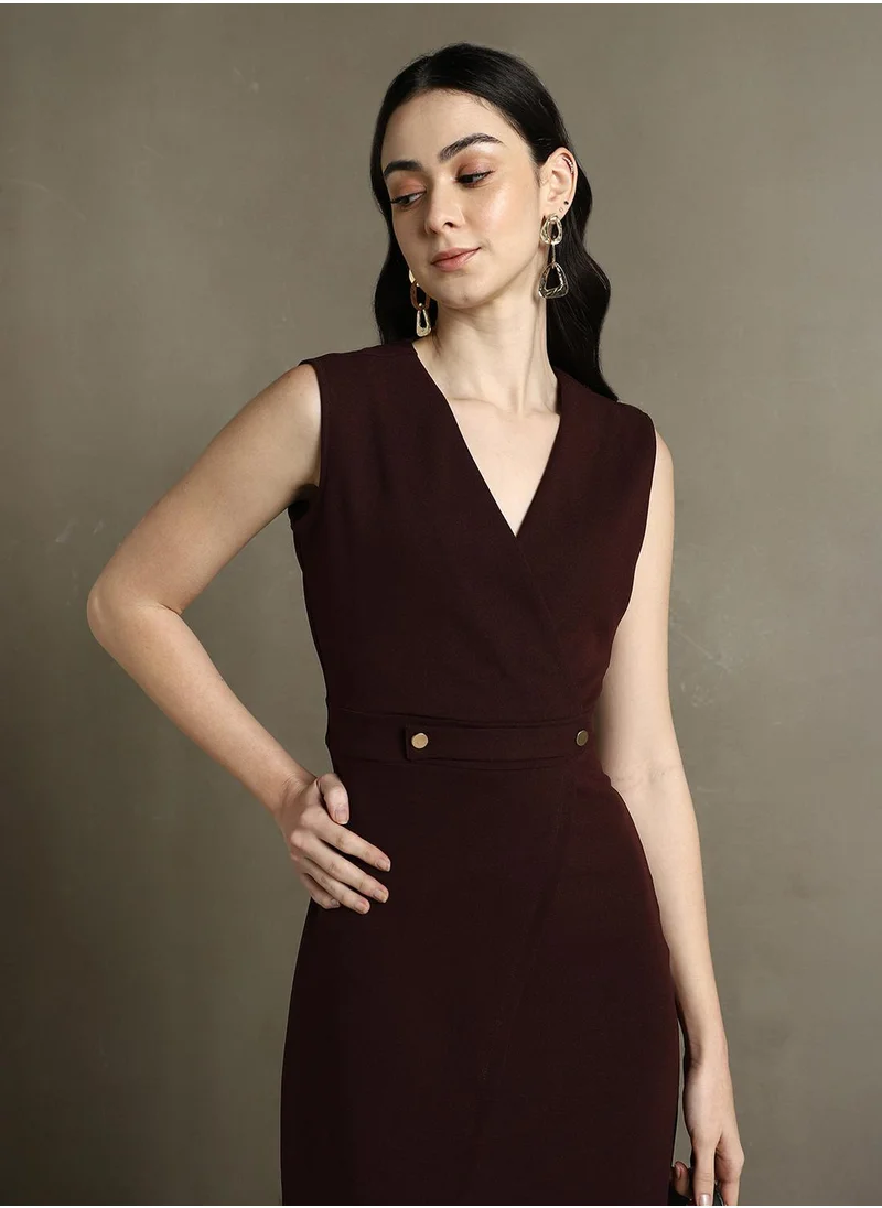 دينيس لينغو Women's Wine 100% Polyester Solid Regular Fit Dress