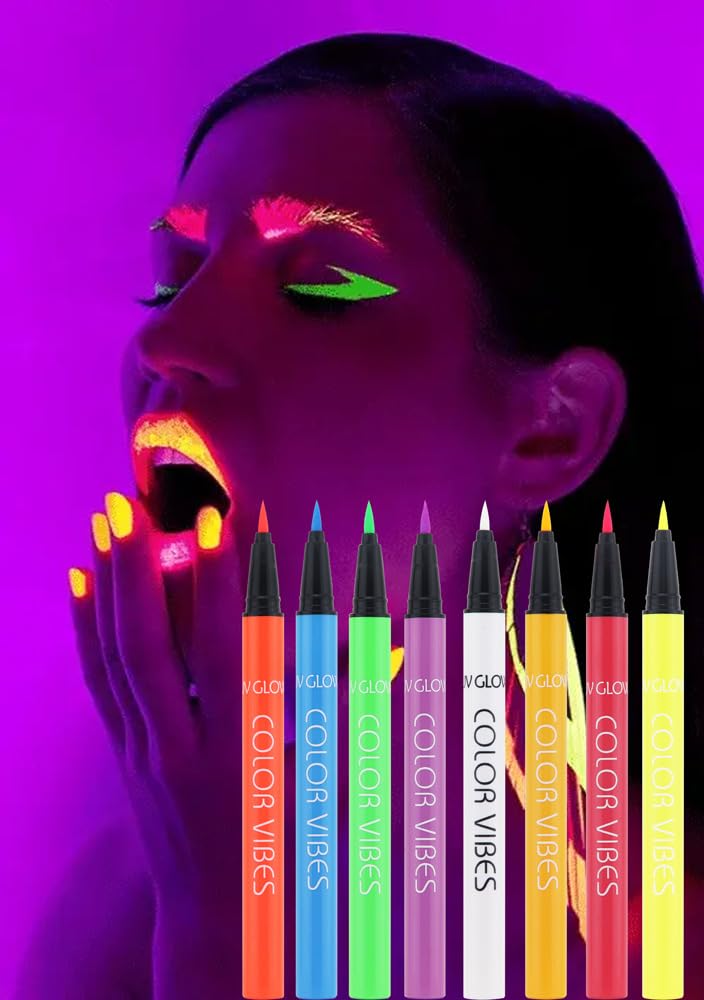 Wismee UV Glow Neon Liquid Eye liner, Matte Colored Eye liners Pen, Rainbow Colorful Neon Eye liner Pencil Pigmented Waterproof Smudgeproof Long Lasting Eye Liner for Halloween Christmas Makeup (Blue) - Image 4