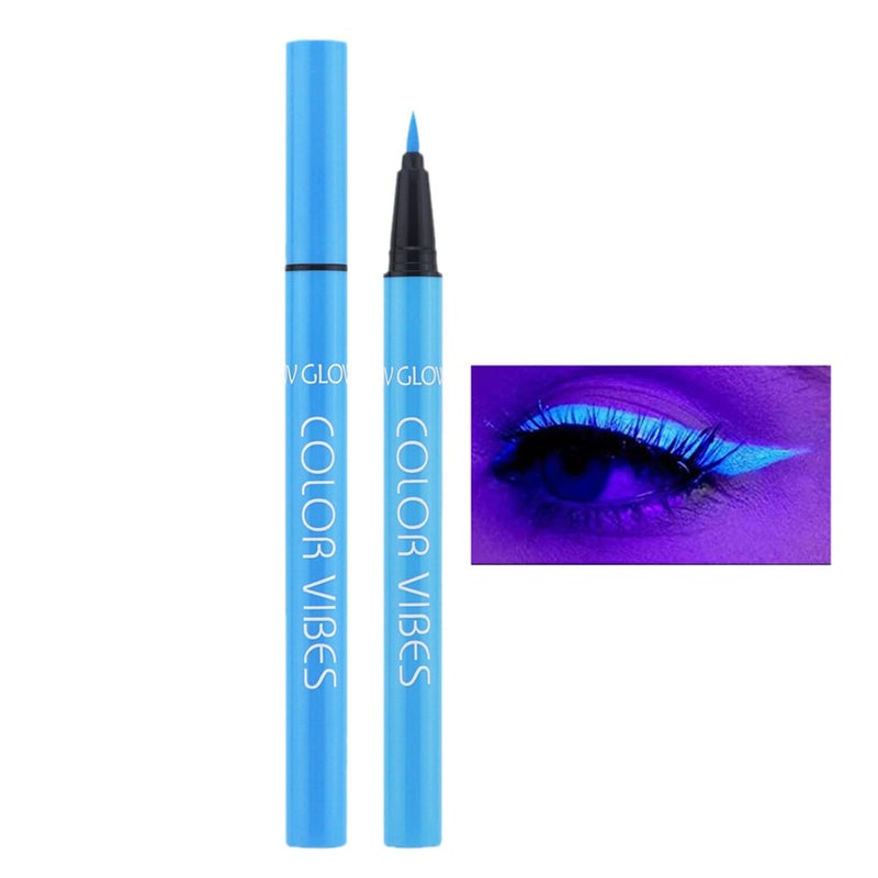 Wismee UV Glow Neon Liquid Eye liner, Matte Colored Eye liners Pen, Rainbow Colorful Neon Eye liner Pencil Pigmented Waterproof Smudgeproof Long Lasting Eye Liner for Halloween Christmas Makeup (Blue) - Image 1