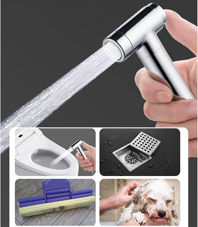 مرشة يدوية نحاسية مع خرطوم بطول 2 متر لغسل المرحاض وحفاضات الأطفال والحيوانات الأليفة والغسيل النسائي - Image 5