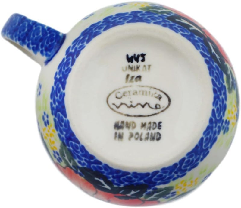 Polmedia Polish Pottery Authentic Polish Pottery Bubble Mug 13 oz in Red Daisy Delight Design Handmade in Bolesawiec Poland by Ceramika Nina  Certificate of Authenticity - Image 4