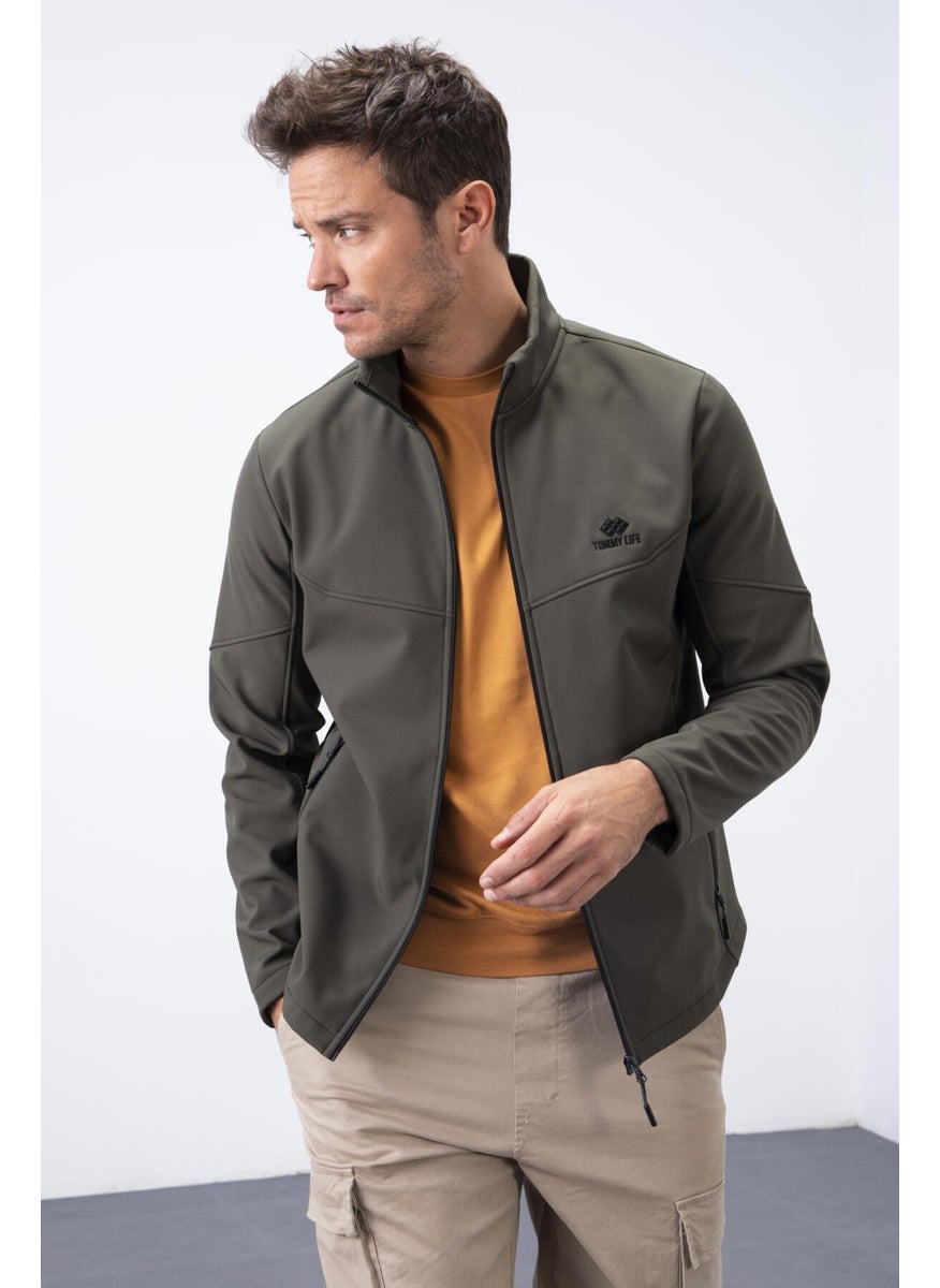 Tommy Life Tommylife Khaki Men's Zippered Stand Collar Water and Windproof Softshell Jacket - 88050  - Image 3