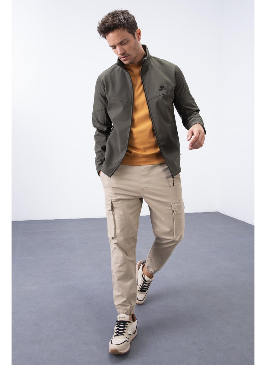 Tommy Life Tommylife Khaki Men's Zippered Stand Collar Water and Windproof Softshell Jacket - 88050  - Image 4