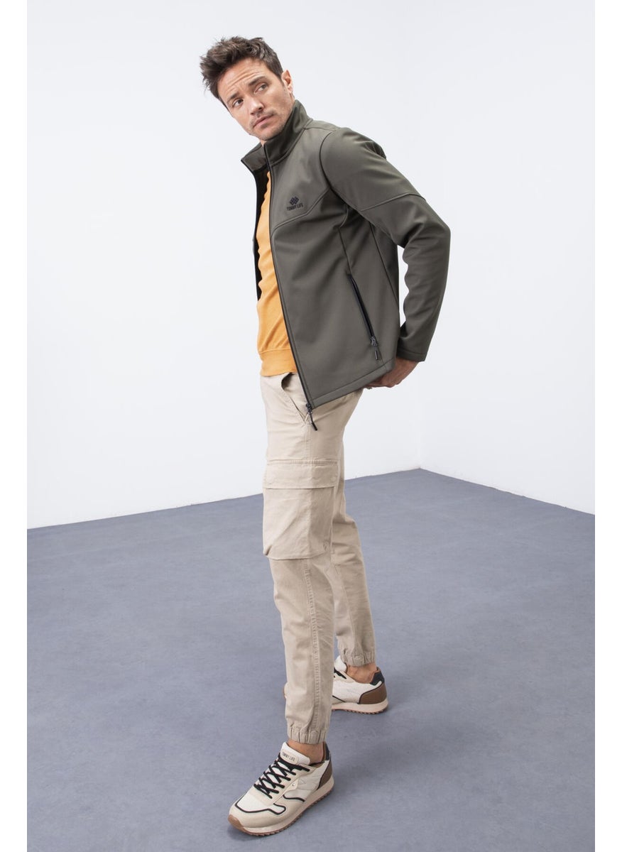 Tommy Life Tommylife Khaki Men's Zippered Stand Collar Water and Windproof Softshell Jacket - 88050  - Image 2