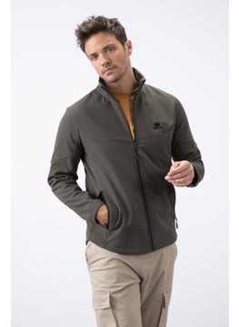 Tommylife Khaki Men's Zippered Stand Collar Water and Windproof Softshell Jacket - 88050