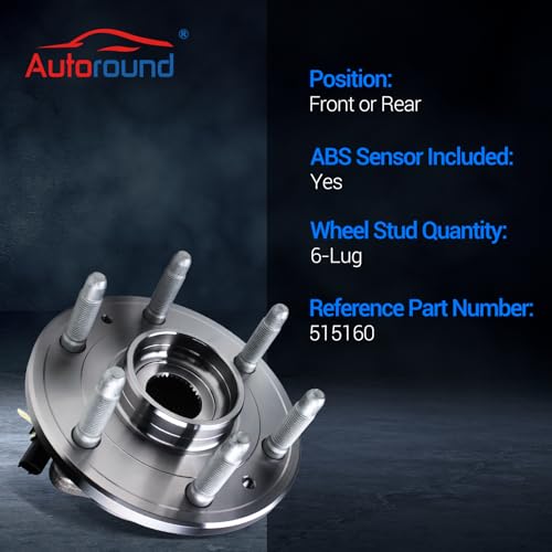 Autoround 515160 4WD Front Wheel Bearing and Hub Assembly Fit for 2014-2020 Chevrolet GMC Cadillac - Tahoe Sierra 1500 Yukon XL Escalade ESV Silverado 1500 XTS Suburban, 6-Lug w/ABS - Image 3