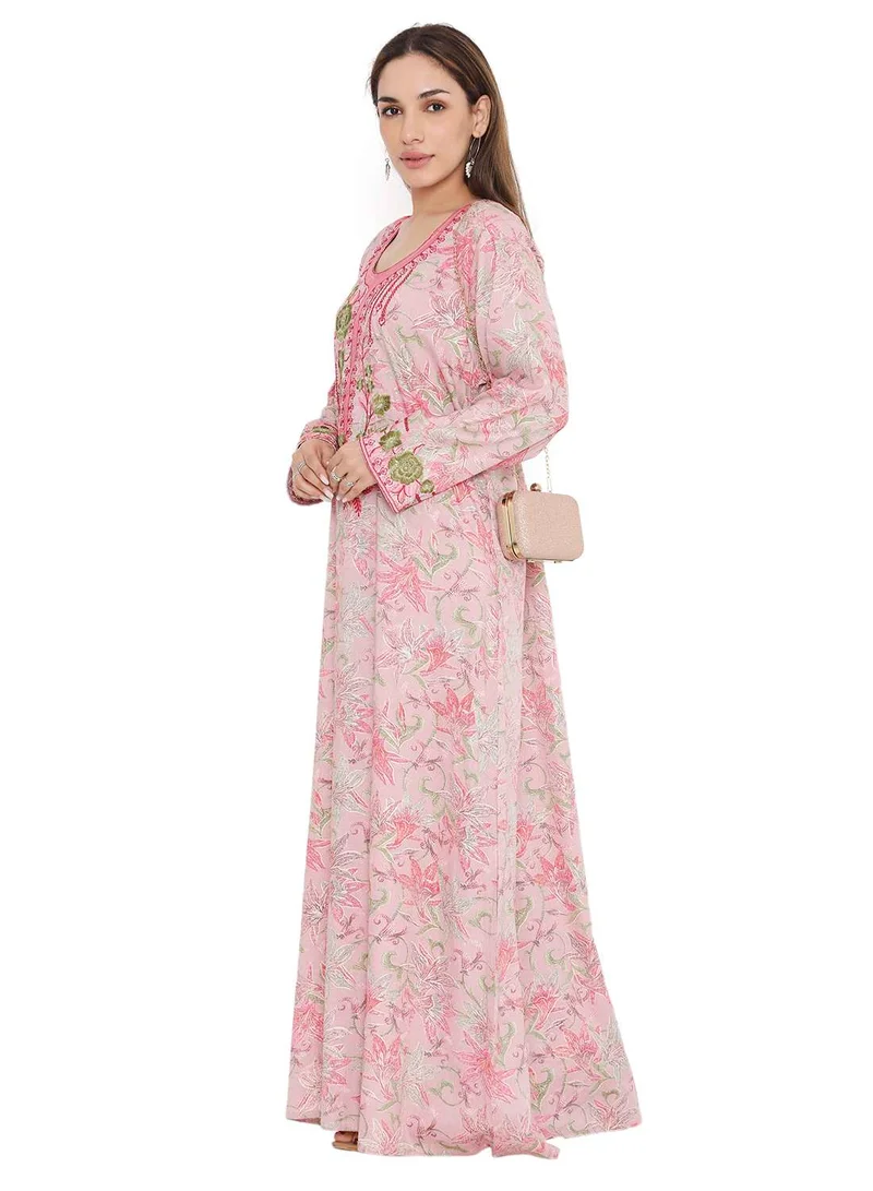 HANA & SARA HIGH QUALITY VISCOSE JALBIYA WITH MULTICOLOR THICK THREAD EMBROIDERY ARABIC KAFTAN JALABIYA DRESS
