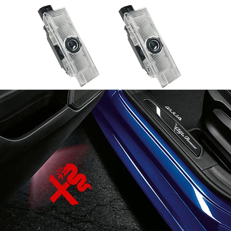 Door Lights Logo Projector Puddle Lights UltraBright Welcome Step LightNever Fade Puddle Lights Compatible with Alfa Romeo Giulia 952 Stelvio 949 Tonale Giulietta Accessories Red Logo