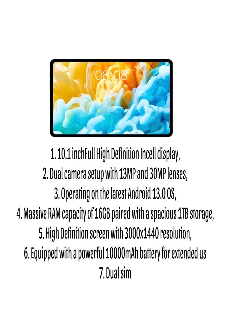 AirTab - 10.1 -Inch Smart Tablet A15 MAX Android 13 Tablet With 1TB Storage and 16GB RAM Quad Core Wi-Fi LTE Dual Sim with Touch Pen and Keyboard - GOLD - Image 1