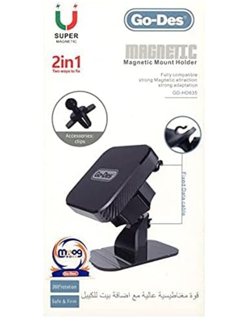 GO-DES - Car Phone holder 2 in 1 Magnetic Phone Mount, Universal Air Vent Magnetic Device Holder with Extra Strong Adhesion to all Surfaces Compatible for all Devices - Image 1