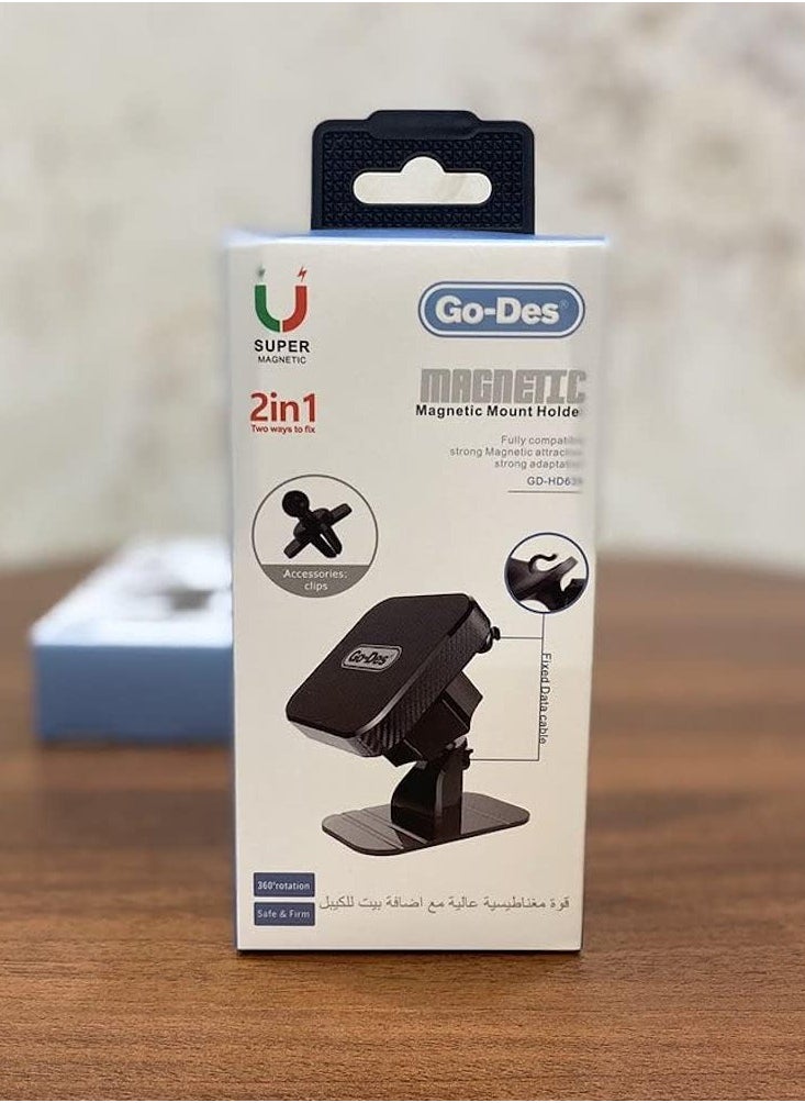 GO-DES - Car Phone holder 2 in 1 Magnetic Phone Mount, Universal Air Vent Magnetic Device Holder with Extra Strong Adhesion to all Surfaces Compatible for all Devices - Image 1