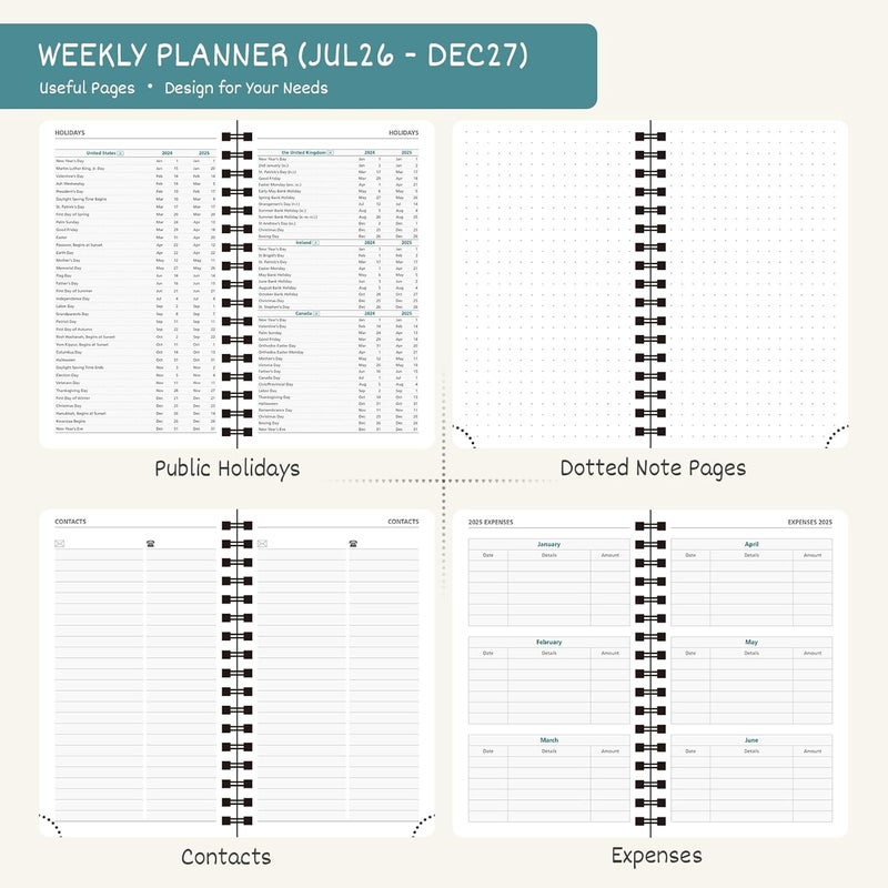 BEZEND Pocket Diary 2026-2027 Week to View Academic Year 18 Month (Jul'26 - Dec'27), Spiral Bound A6 15.5 x 9 cm Small Weekly Planner with Pen Holder & PU Leather Softcover, Dark Green - Image 4