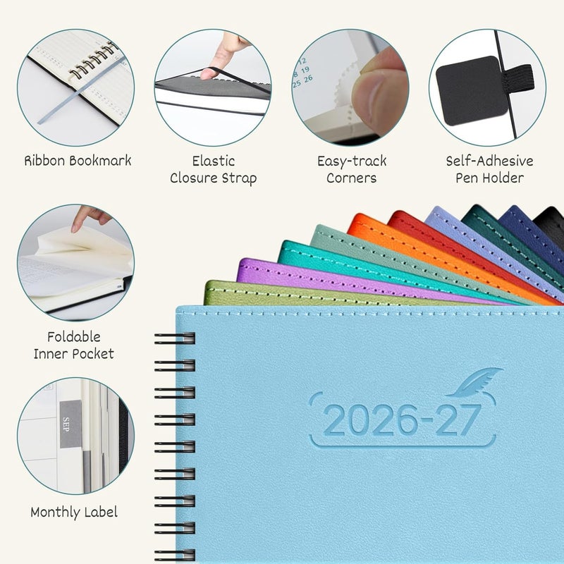 BEZEND Pocket Diary 2026-2027 Week to View Academic Year 18 Month (Jul'26 - Dec'27), Spiral Bound A6 15.5 x 9 cm Small Weekly Planner with Pen Holder & PU Leather Softcover, Dark Green - Image 5