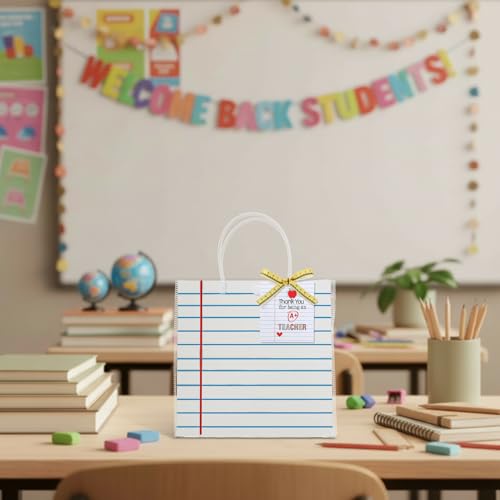 Frienda 24 Pcs Teacher Appreciation Gift Bags with Measuring Tape Ribbon Thank You Tags Clear PVC Notebook Style Gift Bags with Handle for Graduation End of Year Back to School Classroom Celebration - Image 4