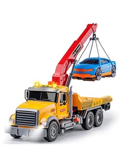 Big Tow Trucks Toy Trucks with Hook and Car for Boys Pull Back Truck Toys with Light and Sound for Kids (1:18 Plastic Tow Truck)