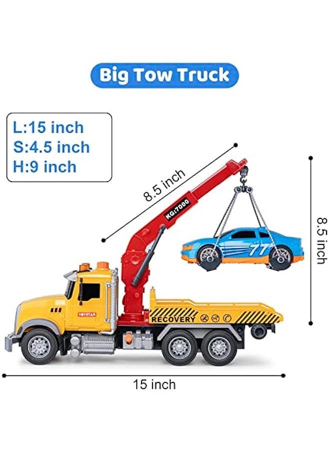 Generic - Big Tow Trucks Toy Trucks with Hook and Car for Boys Pull Back Truck Toys with Light and Sound for Kids (1:18 Plastic Tow Truck) - Image 1