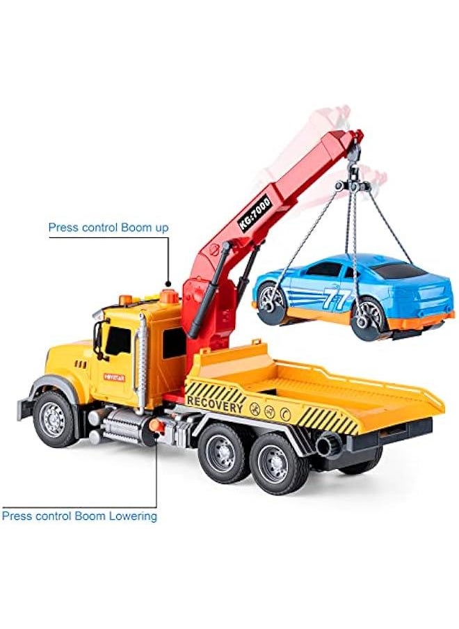 Generic - Big Tow Trucks Toy Trucks with Hook and Car for Boys Pull Back Truck Toys with Light and Sound for Kids (1:18 Plastic Tow Truck) - Image 1
