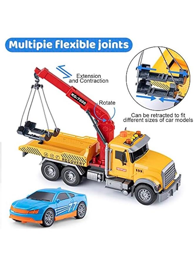 Generic - Big Tow Trucks Toy Trucks with Hook and Car for Boys Pull Back Truck Toys with Light and Sound for Kids (1:18 Plastic Tow Truck) - Image 1