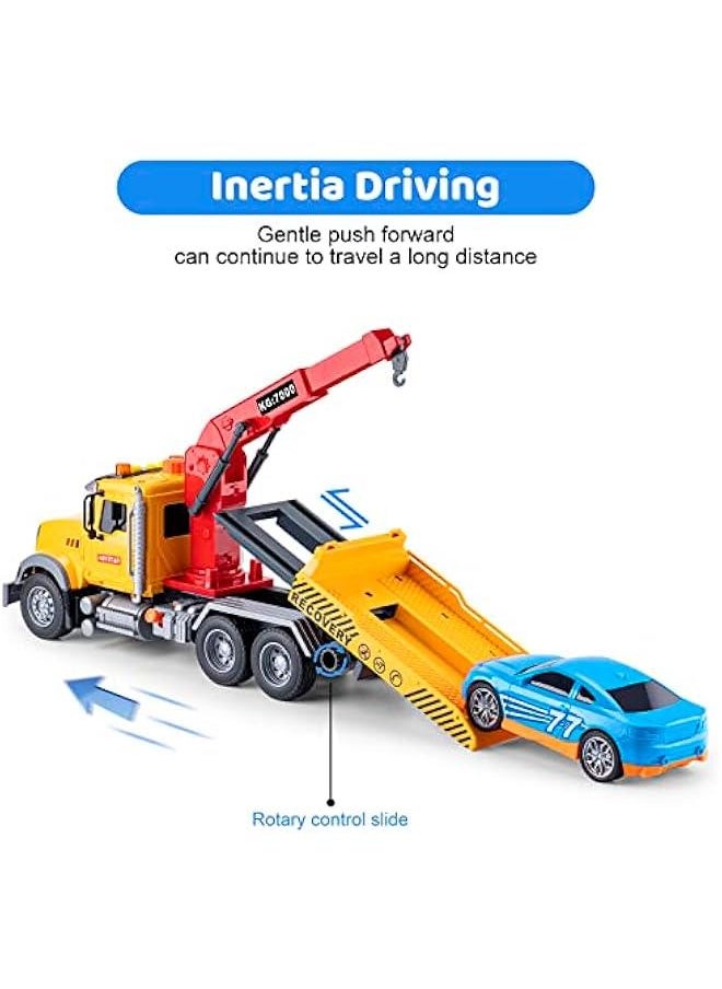 Generic - Big Tow Trucks Toy Trucks with Hook and Car for Boys Pull Back Truck Toys with Light and Sound for Kids (1:18 Plastic Tow Truck) - Image 1