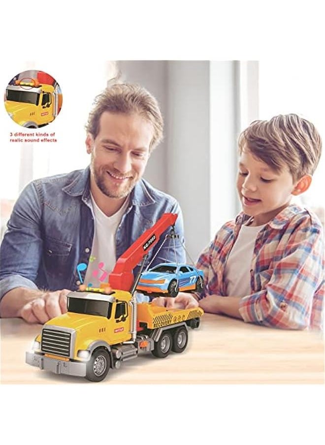 Generic - Big Tow Trucks Toy Trucks with Hook and Car for Boys Pull Back Truck Toys with Light and Sound for Kids (1:18 Plastic Tow Truck) - Image 1