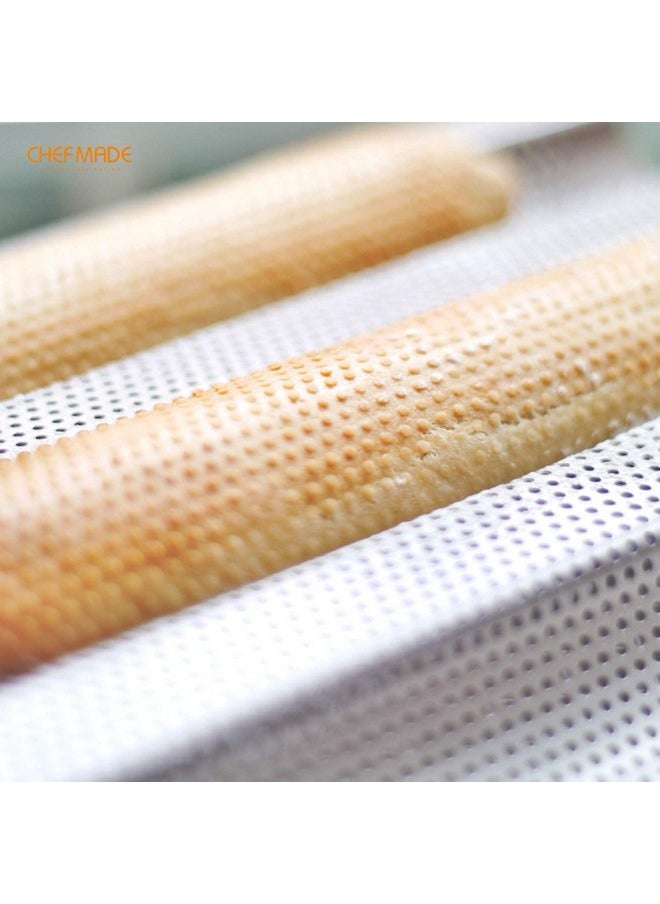 chefmade - Perforated Baguette Pan 15Inch 3 Wave Loaves Nonstick Ultraventilate French Bread Pan 2Inch Channel For Oven Baking 15.2 X 9.6 (Champagne Gold) - Image 1