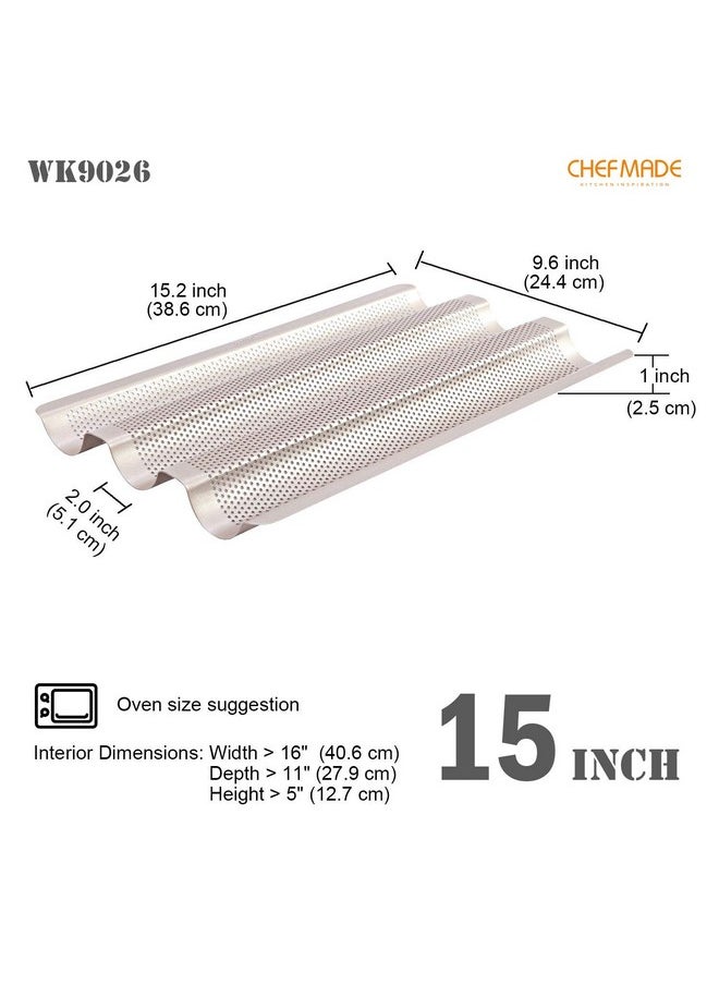 chefmade - Perforated Baguette Pan 15Inch 3 Wave Loaves Nonstick Ultraventilate French Bread Pan 2Inch Channel For Oven Baking 15.2 X 9.6 (Champagne Gold) - Image 1