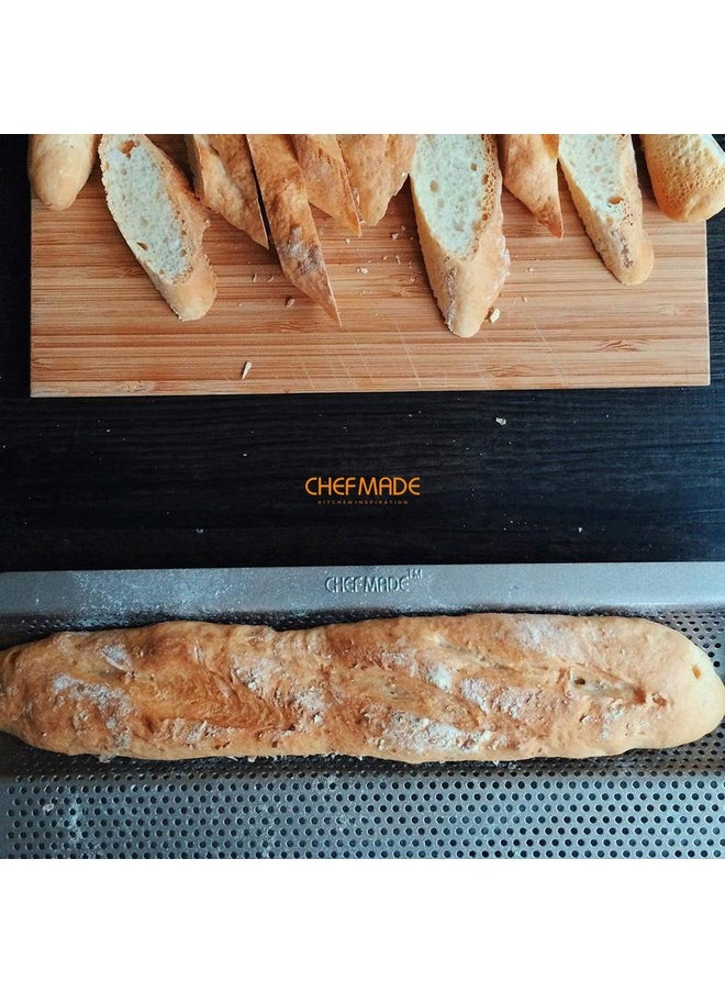 chefmade - Perforated Baguette Pan 15Inch 3 Wave Loaves Nonstick Ultraventilate French Bread Pan 2Inch Channel For Oven Baking 15.2 X 9.6 (Champagne Gold) - Image 1