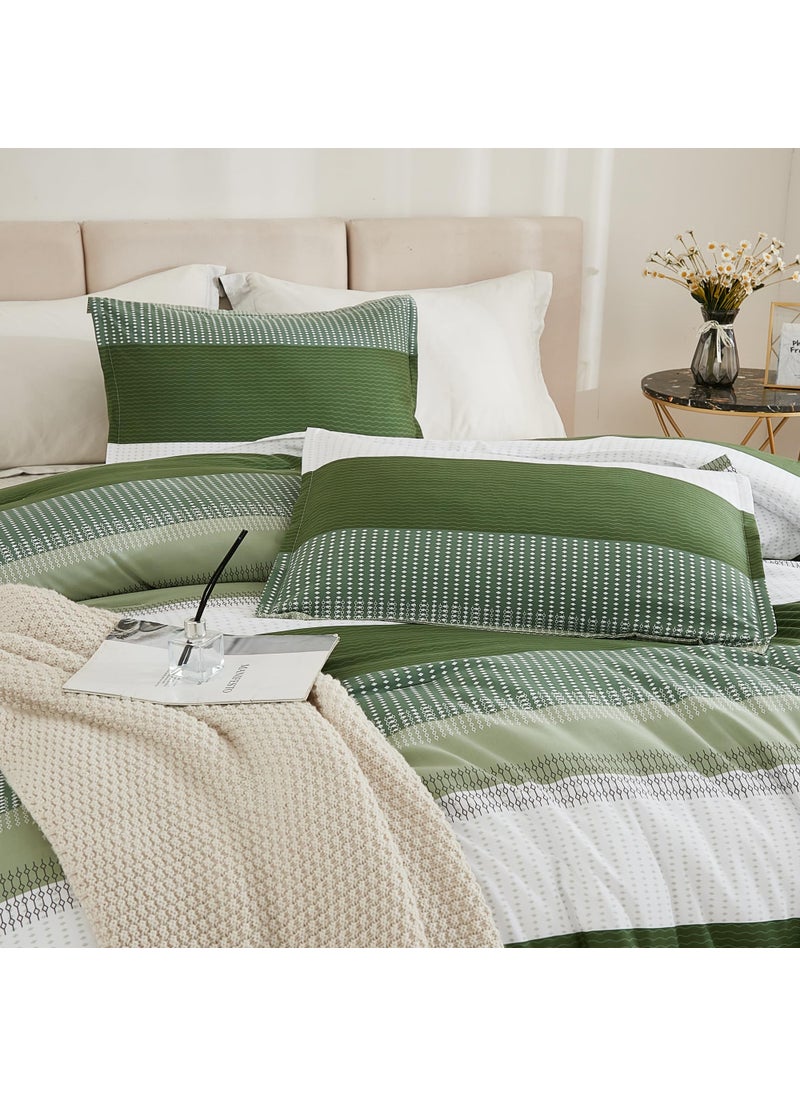 Litanika Litanika Olive Green Comforter Set California King - 3 Pieces Lightweight Olive Green White Colorblock Stripe Fluffy Bedding Comforter Sets  All Season Bed Set  - Image 5