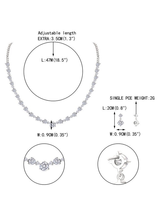 EVER FAITH مجموعة مجوهرات زفاف نسائية للعروس من الذهب الأبيض المطلي، قلادة وأقراط كاملة مستديرة من CZ لحفلة الزفاف - Image 4