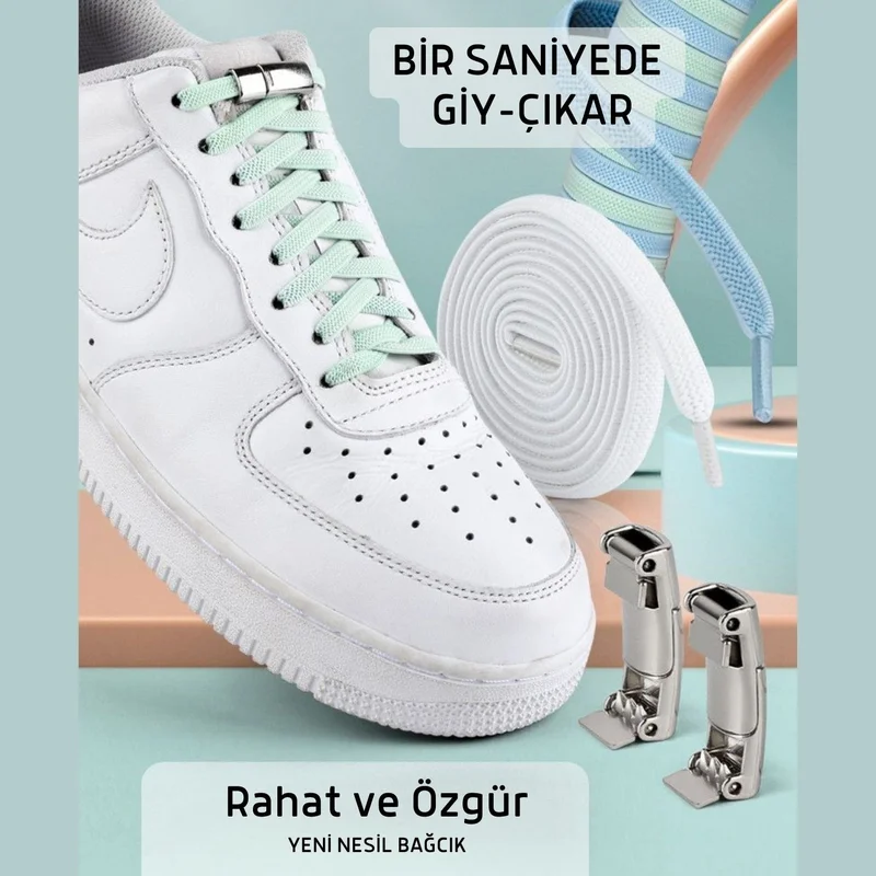 نيستور New Generation, Smart Elastic Laces with Metal Magnets, Lock, Plug and Drop Shoelaces, Non-Tie Laces, Magnetic Laces, 1 Pair 100 cm