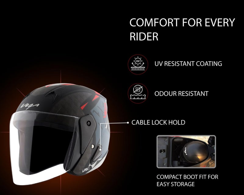Vega Lark Twist Motorbike ISI Certified Full Face Motorcycle Helmet with Impact Resistant ABS Shell High Density EPS Liner Scratch Resistant Visor Aerodynamic Design Quick Release Buckle Comfortable Breathable Inner Padding Dull Black Red Helmet-L - Image 2