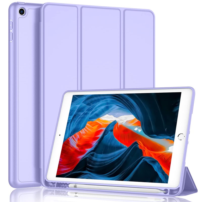 iMieet iPad 9th Generation Case 2021iPad 8th Generation Case 2020 102 Inch with Pencil Holder iPad 7th Gen 2019 Case with Soft Baby Skin Silicone Back Auto WakeSleep CoverLight Purple