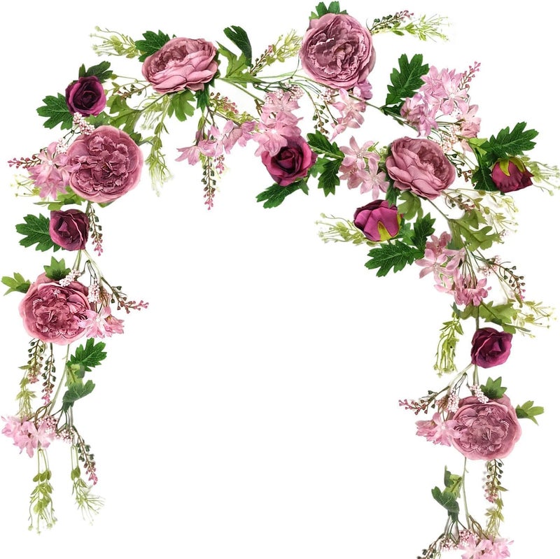 OrgMemory Peony Flower Garland, Rose Flower Swag, 6' Wedding Arch Flowers for Wedding Decor Home Table Runner Mantle Party Decor(Dusty Peony Garland) - Image 1