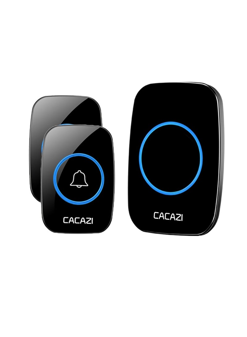CACAZI Wireless Doorbell, Waterproof Long Distance Household Doorbell, Easy To Install Loud Music Cordless Doorbell, Door Chime With LED Indicator For Home, (1pc, Black, Two To One) - Image 1