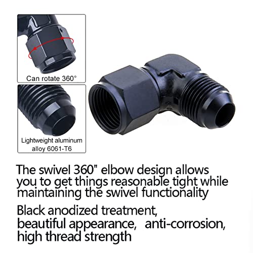 CNRAQR 6AN Female to 6AN Male Flare 90 Degree Swivel Hose Fitting Adapter Aluminium Anodized Black 2Pcs - Image 5