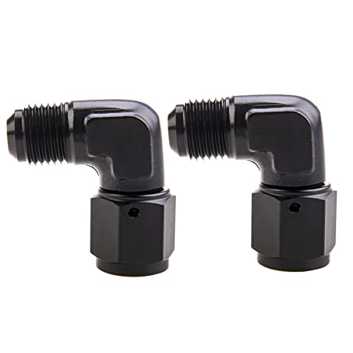 CNRAQR 6AN Female to 6AN Male Flare 90 Degree Swivel Hose Fitting Adapter Aluminium Anodized Black 2Pcs - Image 1
