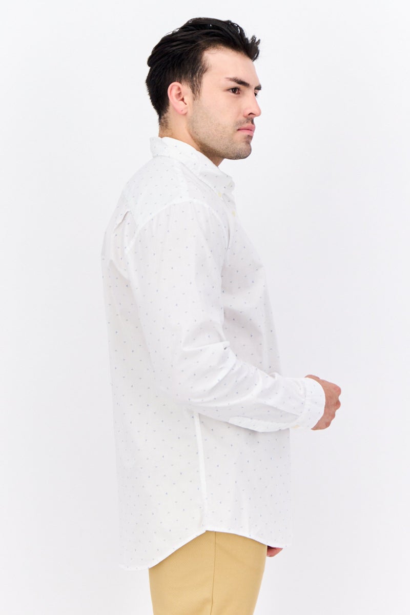 GAP قميص رجالي بأكمام طويلة بتصميم مطبوع نحيف، أبيض - Image 2